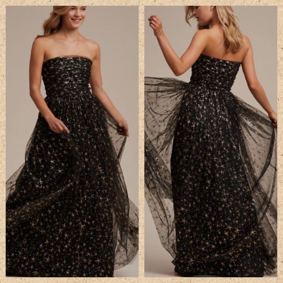 BHLDN Dresses & Skirts - Joanna August x BHLDN Brenda 2 Black Gold Celestial Star Tulle Strapless Maxi